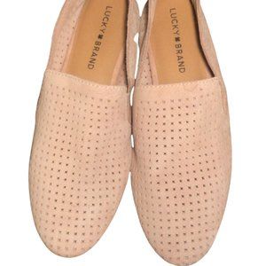 Used Women's Lucky Brand Carthy Perforated Light Brown Suede Flat Shoes Size 8